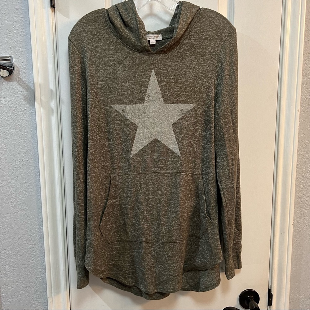 Grayson Threads Large Tunic Long Sleeve Green Top Star Hoodie Soft Pockets